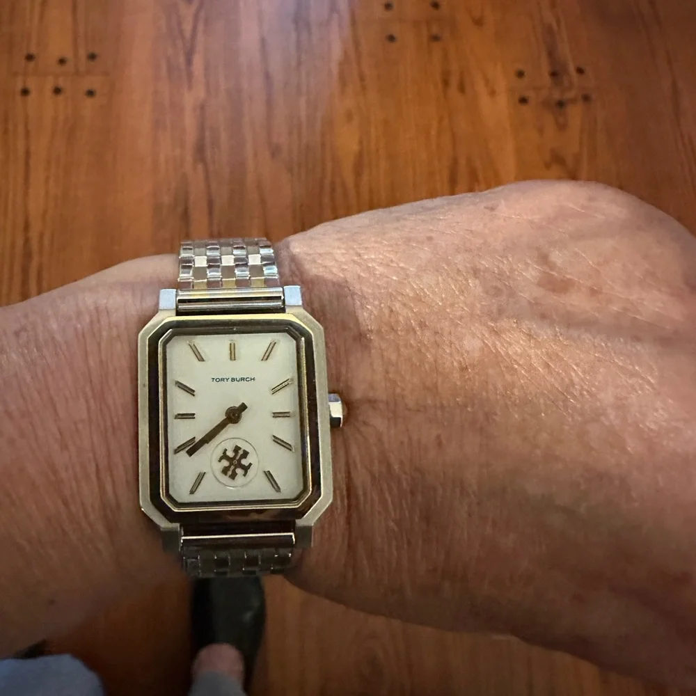 Tory Burch Silver-Tone Stainless Steel Logo Bracelet Watch